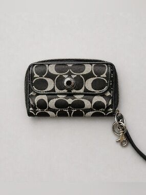 Coach Black and Gray Signature Key Ring Card Holder